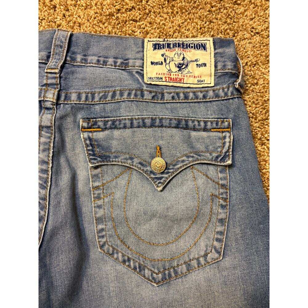 True Religion Straight Jeans Flap Back Pockets Faded Mid Rise Mens Size 36